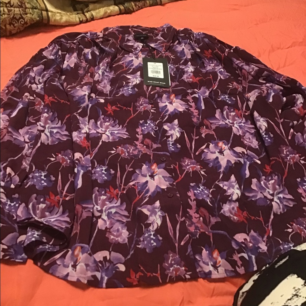 Purple floral blouse